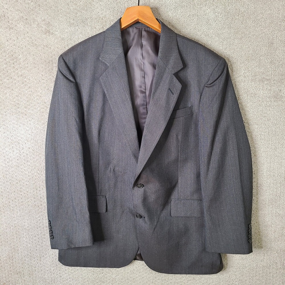 Deansgate Corporate Jacket Mens 44R Gray Two Button Blazer Wool Blend Suit Coat